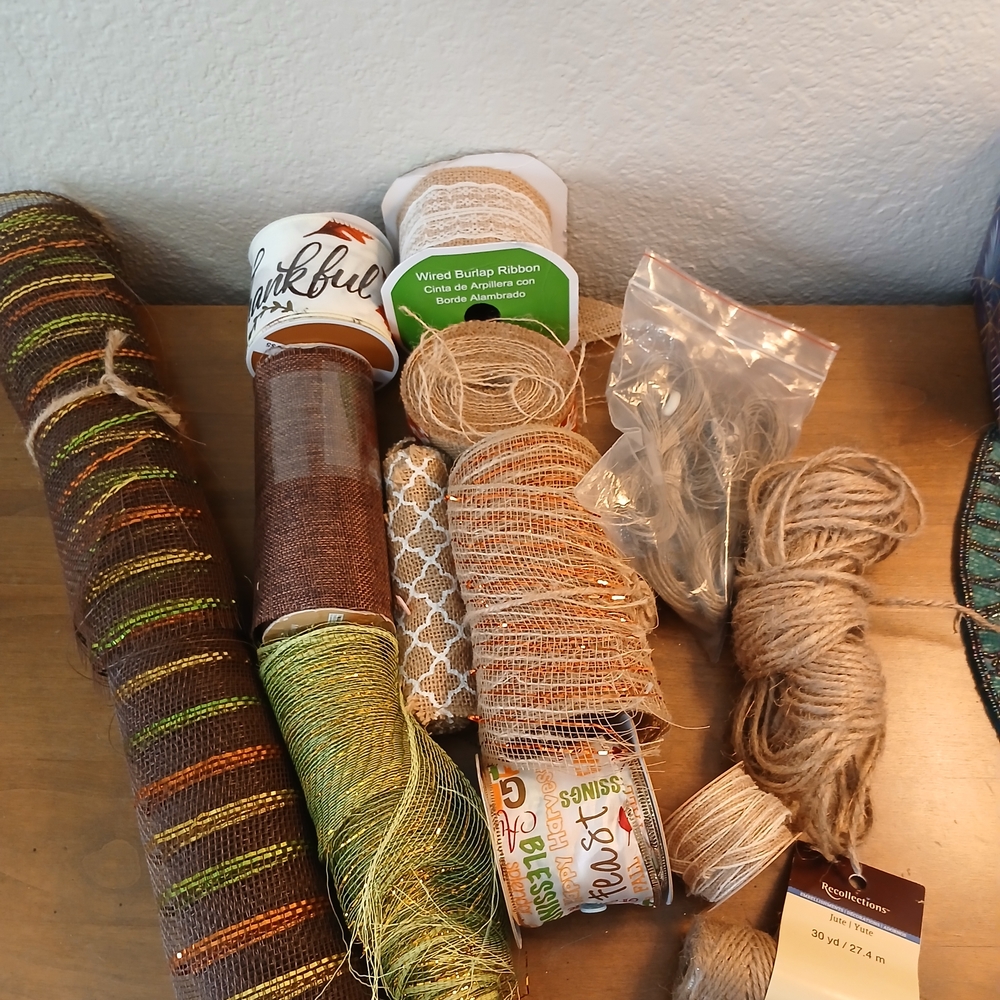 Rustic Burlap Ribbon Set - Brown, Green, Cream